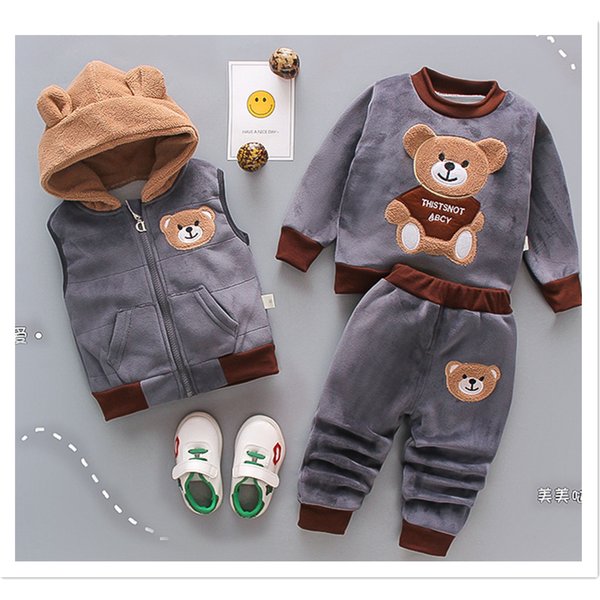 Vêtements pour enfants 2025, nouvel ours en peluche de dessin animé coréen, ensemble de trois pièces pour vêtements d'automne et d'hiver pour filles, garçons et tre