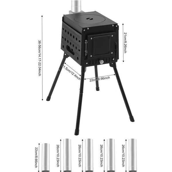 Windbeständiger, leichter, faltbarer Holzofen für Rucksacktouren, tragbarer Outdoor-Holzofen, Doppelfunktions-Zeltheizung, Kochausrüstung für Wanderer, Rucksacktouristen, Picknick, Camping, Notfall,
