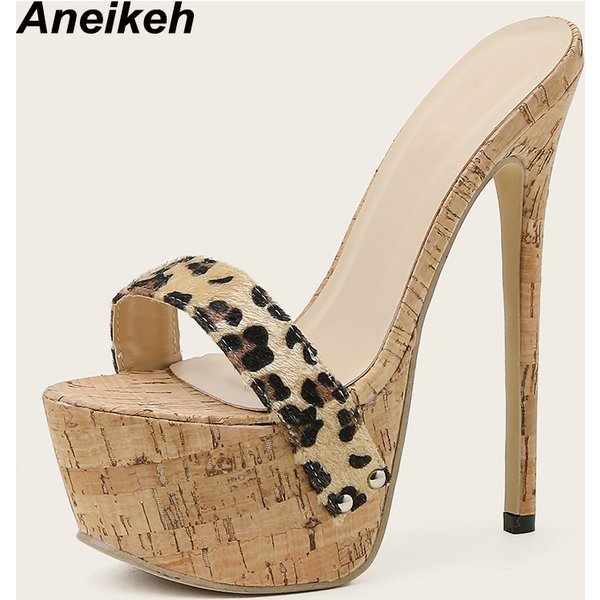 Aneikeh Sexy léopard plate-forme sandales talons hauts 2025 pantoufles d'été Mules dames mode Peep orteil sans lacet Club chaussures curseurs
