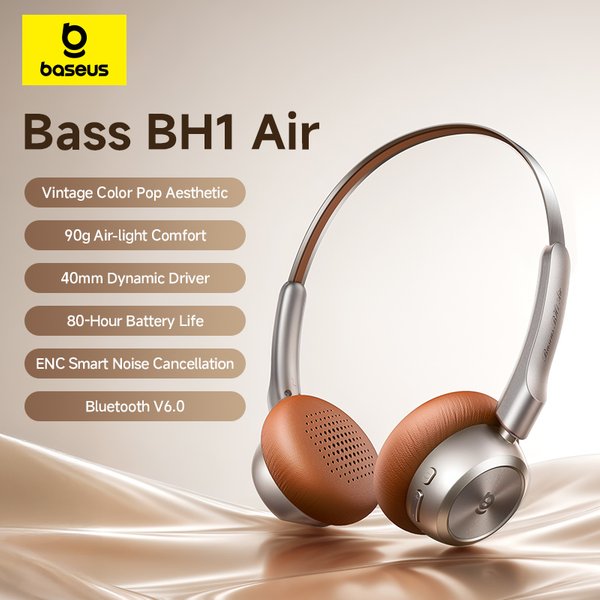 Baseus BH1 Air Wireless Headphones Bluetooth 6.0 ENC Noise Cancellation Lightweight 90g Over Ear Headset 80H Earphone