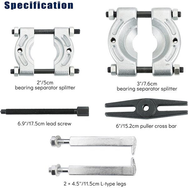 Podofo 14-teiliges Lagertrennset, 5 Tonnen Tragfähigkeit, Hochleistungs-Lagertrenner, Ritzelrad-Lager-Entfernungsset mit 2" und 3" Backen, Radnaben-Achsenabzieher-Set