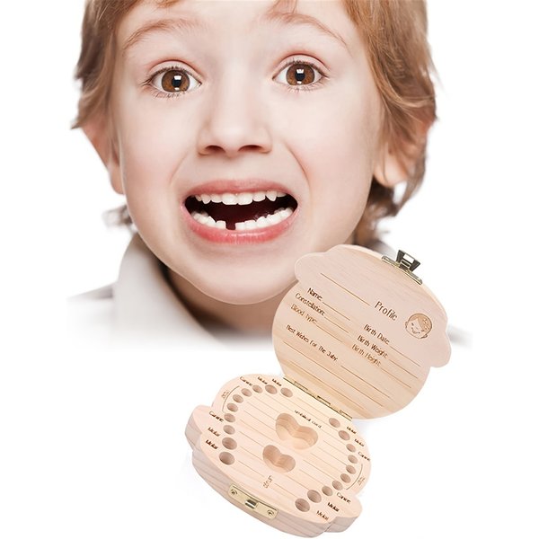 Baby Teeth Box Spanish English Wooden Lanugo Box Kid Teeth Storage Organizer Children Souvenirs Gifts for Boy Girl French German