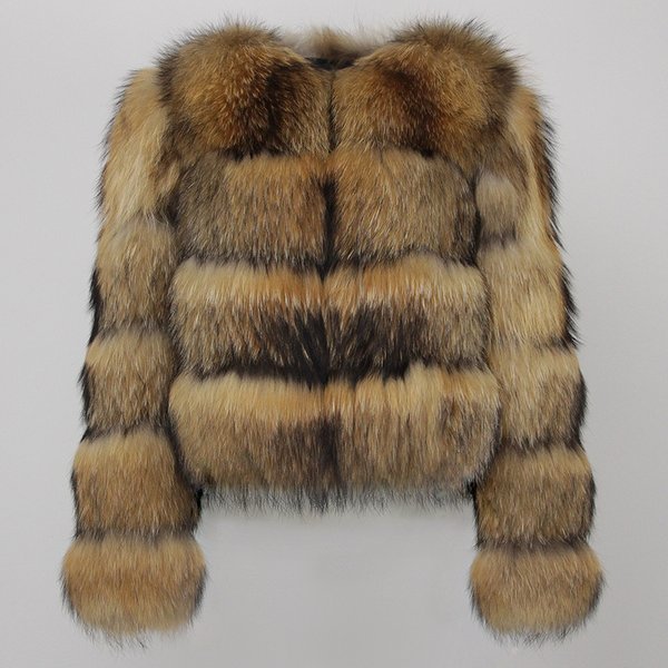 Veste d'hiver pour femme, manteau naturel en vraie fourrure de renard, raton laveur, col rond, épais et chaud, luxe, grande taille, Streetwear, 2023