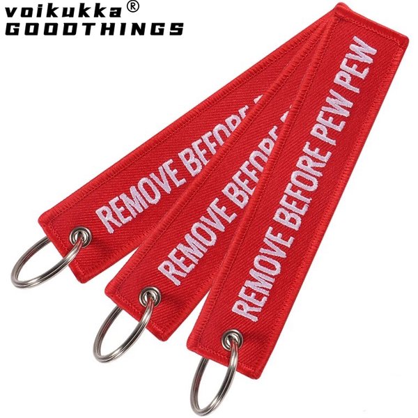 Porte-clés de sac à dos de voiture brodé des deux côtés, 1 pièce, 2 pièces, 3 pièces, 3 paquets, supprimer avant Pew Pew des deux côtés, pendentif de clé de moto, cadeaux, vente en gros