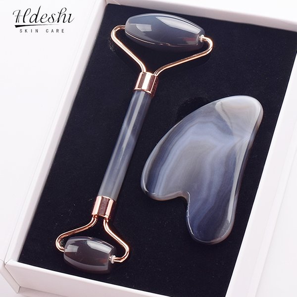 Grey Agate Jade Roller Massager Gouache Scraper For Face Facial Skin Care Tools Natural Body Back Beauty Lifting Massagers Rolle