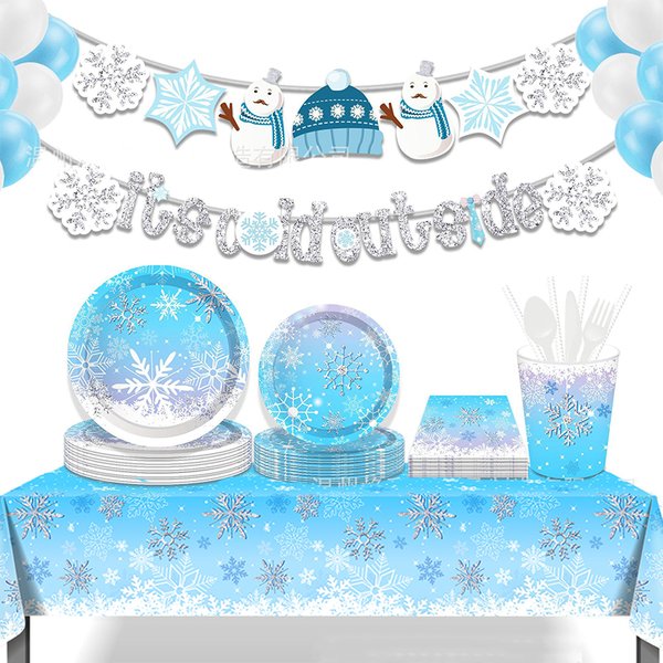 Nappe de fête jetable sur le thème des flocons de neige, décorations d'anniversaire sur le thème de la glace et de la neige, cadeaux pour enfants, fournitures pour baby shower