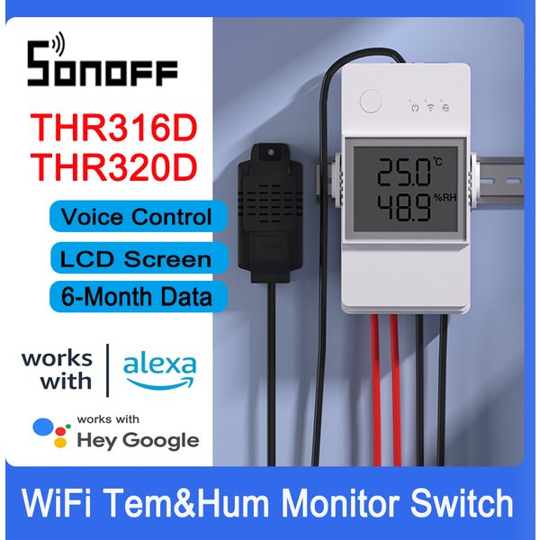 SONOFF-Joli intelligent THRSION D/THR320D, Wi-Fi, TH Elite, contrôle de la température et du bruit, pour maison connectée, fonctionne avec DS18B20/ Si7021/ RL560/THS01