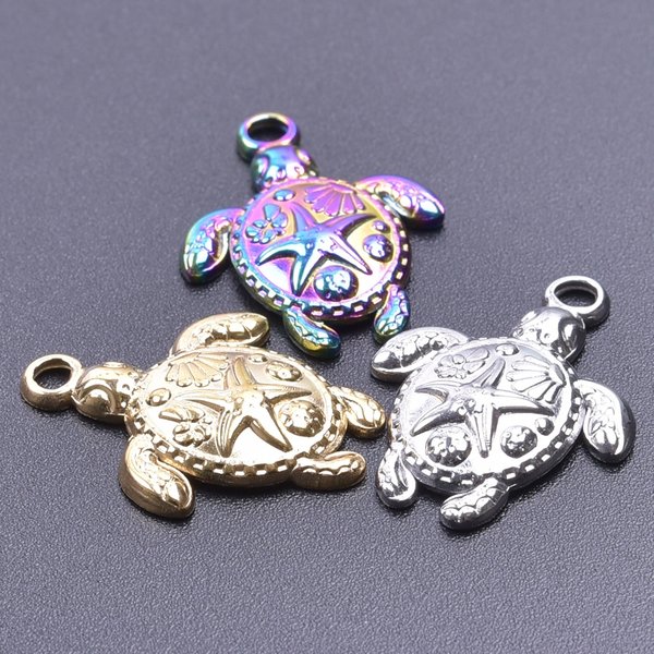 5pcs Stainless Steel Charms Tortoise Sea Turtle Pendant For Jewelry Making Supplies 3 Color Marine Animals Charms DIY Necklace