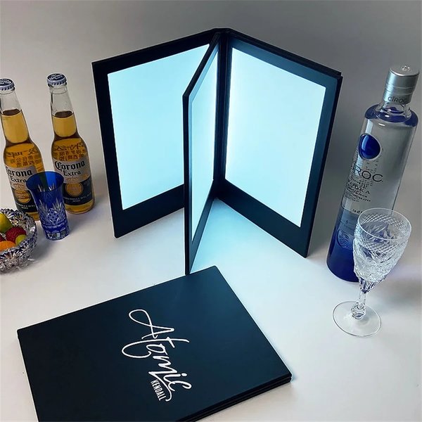 Menu Lumineux LED Rechargeable, Rétro-Éclairé, Affichage de Table, Tente, Simple, Double, Triple, A4, Livre de Menu pour Restaurant, Décor de Bar