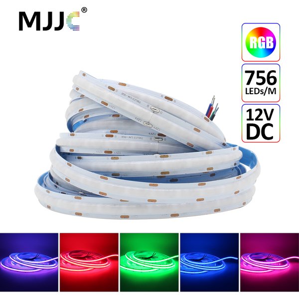 Bandes LED COB RGB 12V DC 756LED s 1M 2M 3M 4M 5M, ruban FOB Flexible haute densité pour lampe d'éclairage de décoration de pièce
