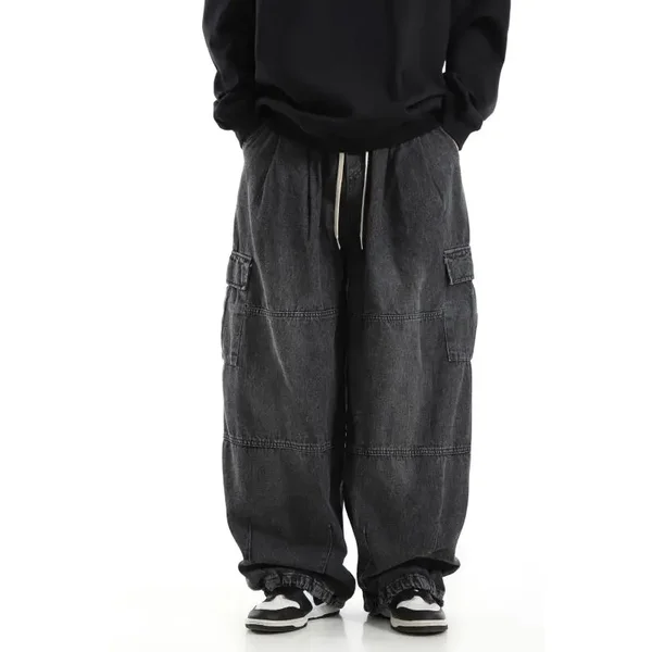 Y2k Schwarz Baggy Cargo Jeans Hosen Männer Streetwear Casual Hippie Jogging Breite Bein Oversize Lange Männliche Denim Hosen