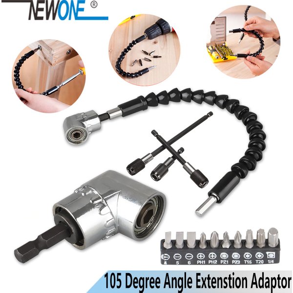 Adjustable 105 Degree Right Angle Driver Screwdriver Tools Set 1/4 Hex Shank For Power Drill Screwdriver Bits Tools