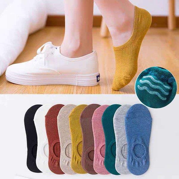 5 paires de chaussettes et pantoufles pour femmes, ensemble de couleurs unies, chaussettes de bateau invisibles fines et respirantes, antidérapantes en Silicone, chaussettes courtes sans présentation