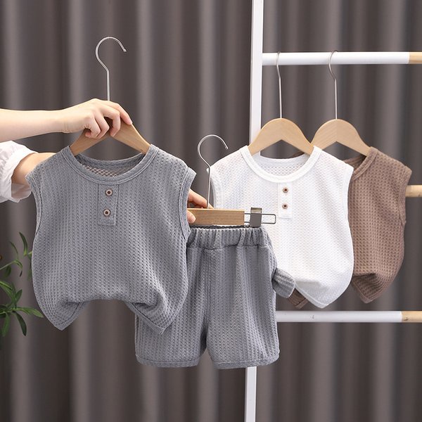 Tenues d'été pour garçons et filles, T-shirt uni, short, vêtements coréens décontractés et respirants, 2 pièces/ensemble