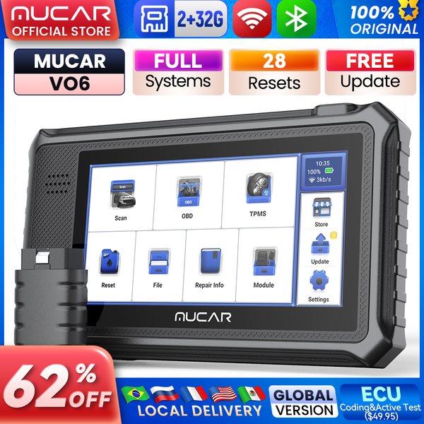 MUCAR VO6 Auto-Diagnosetools, lebenslang, kostenlose globale Version, komplettes System, 28 Resets, OBD2, bidirektionale Steuerung, Scan-Tool-Scanner