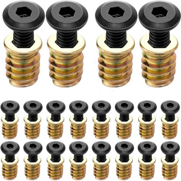 40 inserts filetés pour vis de meubles en bois - Inserts et boulons 1/4-20 X25/32' - Vis à tête hexagonale - Écrous filetés 1/4-20x19/32'
