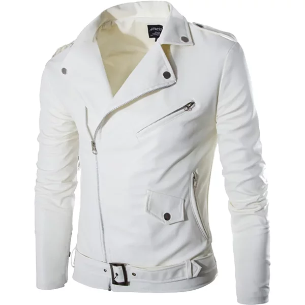 Veste en cuir Pu pour hommes, avec boucle, fermeture éclair, col à revers, noir et blanc, Punk Rock, manteaux de moto, vêtements d'extérieur pour printemps et automne