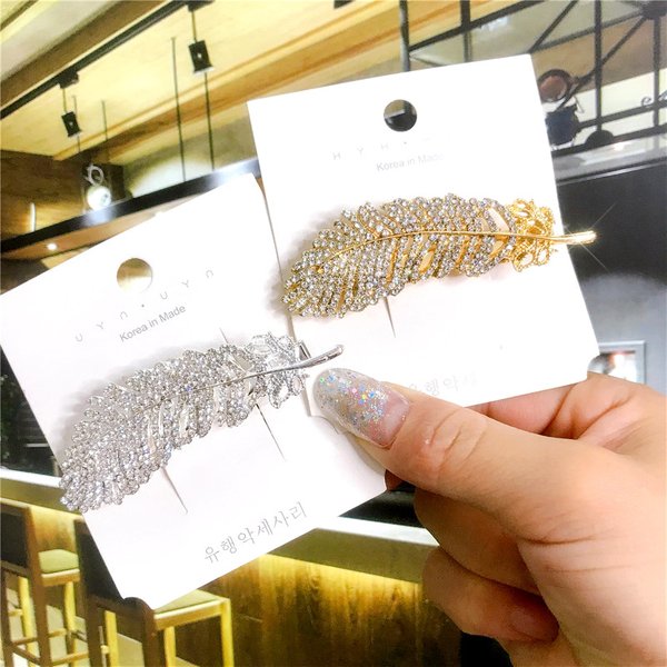 Koreanische Kristall feder Haarschmuck Schmuck Gold Silber Farbe Metall große Haars pangen für Frauen Hochzeit Kopf bedeckung Mädchen Haarnadeln
