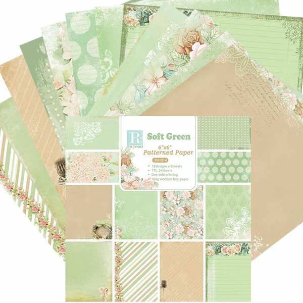 24 Sheets Soft Green Craft Paper Pads Cutting Dies Art Background Origami Scrapbooking Card Making