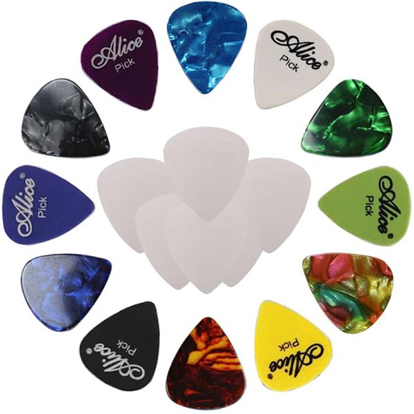 18 pièces ensemble de médiators de guitare 6 pièces aléatoires 6 pièces 0.46mm celluloïd 6 pièces palettes en métal débutant quotidien accessoires de pratique de guitare TMZ