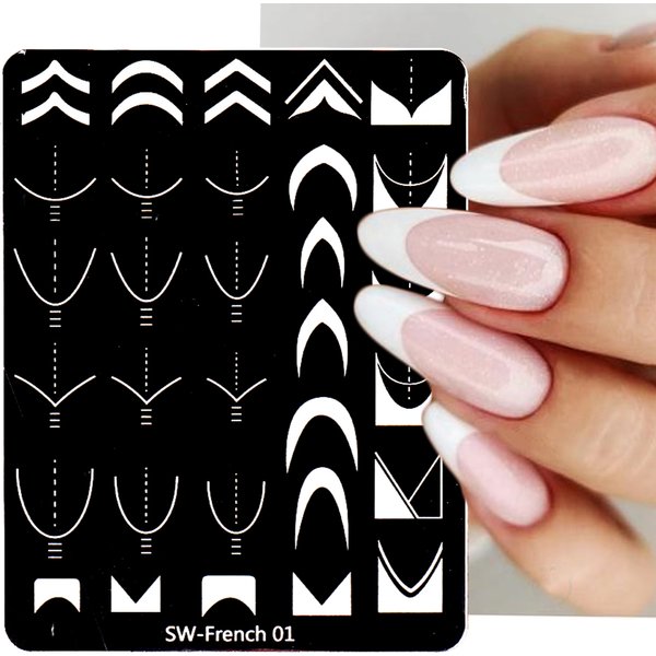 Plaque d'estampage pour Nail Art français, modèle de dessin, ligne à rayures géométriques, fleur, amour, dentelle, Image 3D, pochoir, moule, outil d'impression BESW