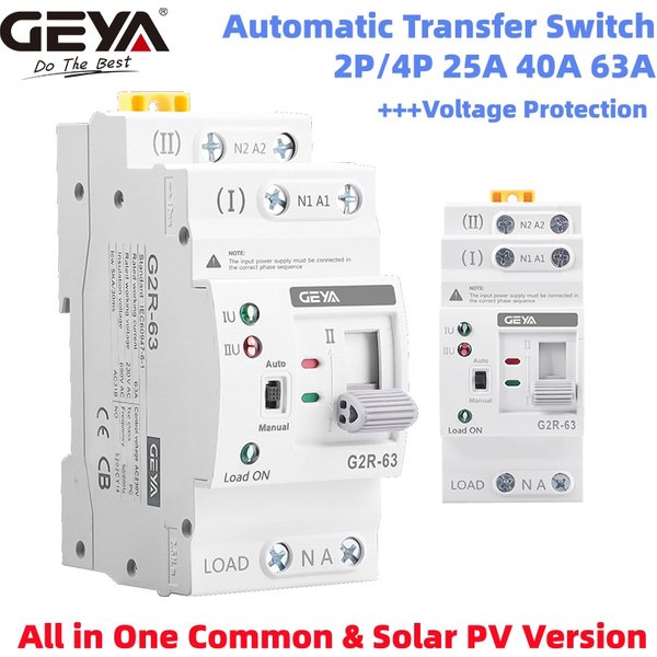 Interrupteur de transfert automatique GEYA G2R ATS 220V 230V sur rail DIN, sélecteur électrique double alimentation, alimentation ininterrompue 63A 110V