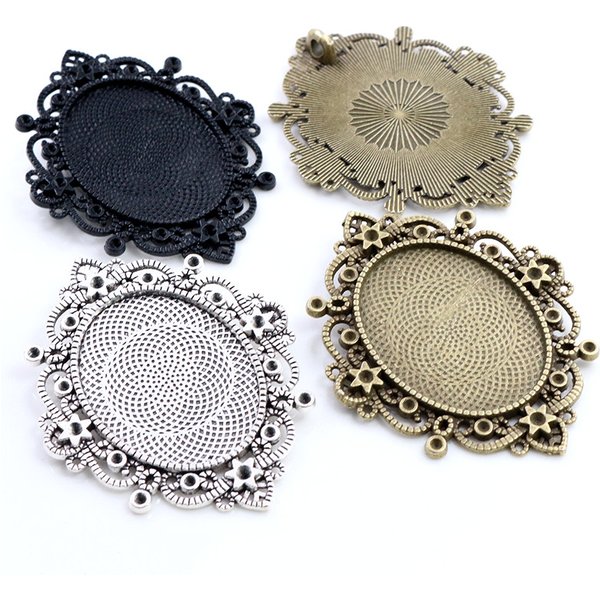 New Fashion 5pcs 30x40mm Inner Size Black Antique Silver and Bronze Pierced Style Cabochon Base Setting Charms Pendant