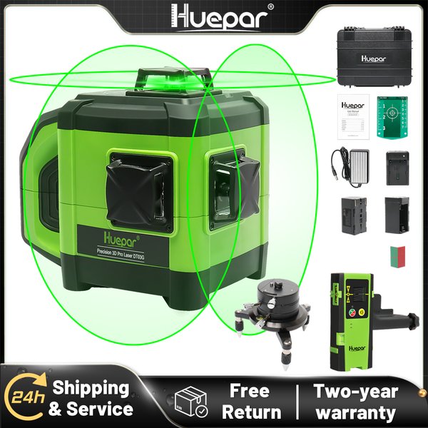 Huepar DT03CG 12-Linien 3D-Lasernivelliergerät Grüne Kreuzlinie 360° ° Vertikaler & Horizontaler Selbstnivellierender Laser-Level mit Doppelfunktion für Neigung