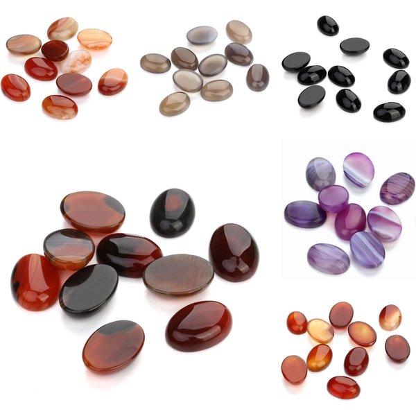 10pcs/Lot Oval Agate Ring Face Natural Multicolor Agate Stone Smooth Loose Beads for Jewelry Making DIY Ring Accessories
