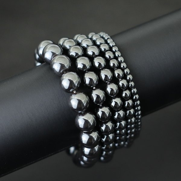 Nouveau Bracelet en pierre d'hématite naturelle véritable pour hommes 4/6/8/10/12mm Bracelet à brin rond noir accessoires de loisirs Erkek Bileklik