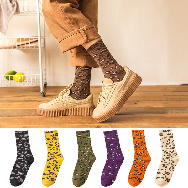 Fashion Casual Vintage Leopard Women Socks Personality Harajuku Hip-Hop Wild Classic Stocking Running Sport Skateboard