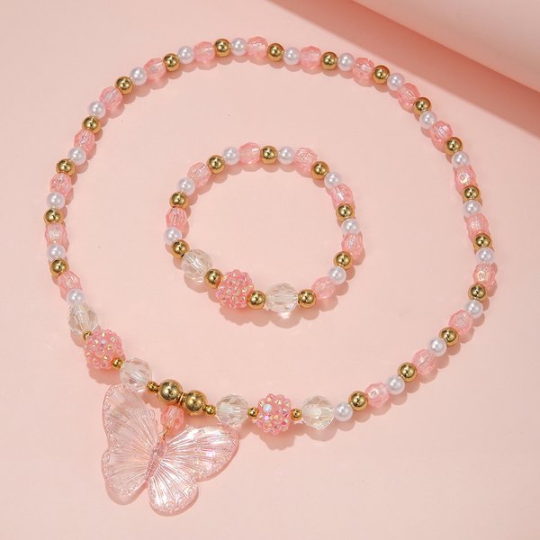 Ensemble de bijoux pour fille, collier à breloques papillon rose, Bracelet, princesse, pour fille, nièce, meilleurs cadeaux d'anniversaire, 2 pièces/ensemble