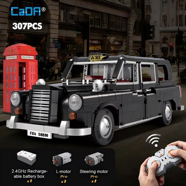 Cada 1871PCS MOC RC London Taxi Car Telephone Booth Building Blocks City Remote Control Vehicle Bricks Toys for Kids Gifts