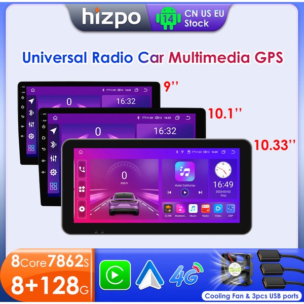 Hizpo Android 14 Autoradio 2 Din 9"/10"/10,33" Universal WIFI GPS RDS Audio Multimedia-Player für Nissan Toyota Kia VW