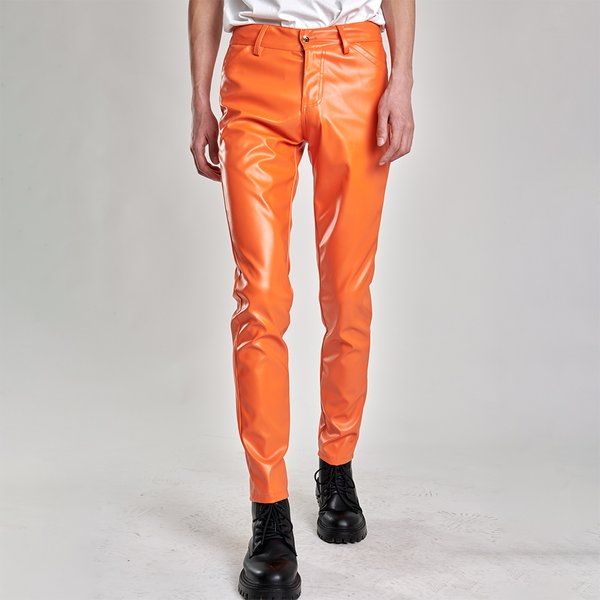 Men's Leather Pants Skinny Fit Stretch Fashion PU Leather Trousers Nightclub Party & Dance Pants Thin