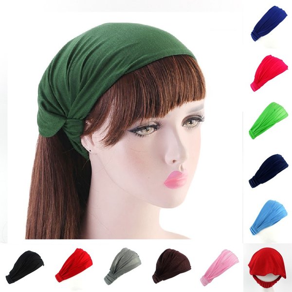 Neue Sommer Frauen Solide Baumwolle Stirnband Elastische Breite Weiche Mädchen Sport Yoga Verknotet Stirnband Lauf Schweißband Für Tennis Gym