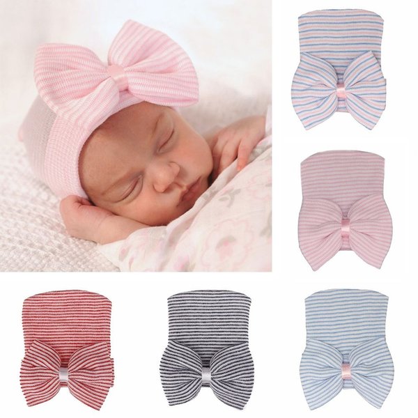 Chapeau d'hôpital pour nouveau-né, bonnet pour bébé, bonnet pour pépinière avec nœud, chapeau pour bébé à rayures mignonnes, Turban doux pour bébés filles