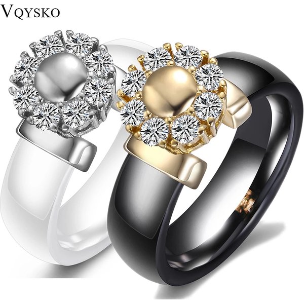 Schwarz-weiße Keramikringe für Frauen, kubischer Zirkon, Edelstahl, Verlobung, Hochzeit, elegante Liebesringe, Keramikschmuck