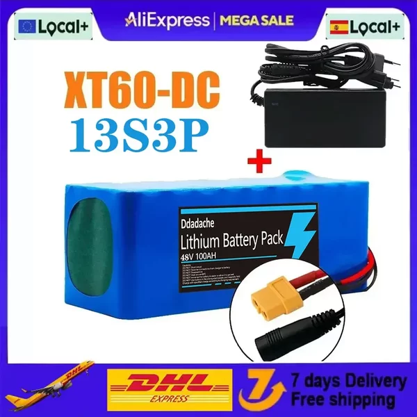 Original 13S3P 48V 100000mAh 100Ah Lithium-Ionen-Akkupack mit 1000W BMS 54,6V 100Ah 18650 Lithium-Akku