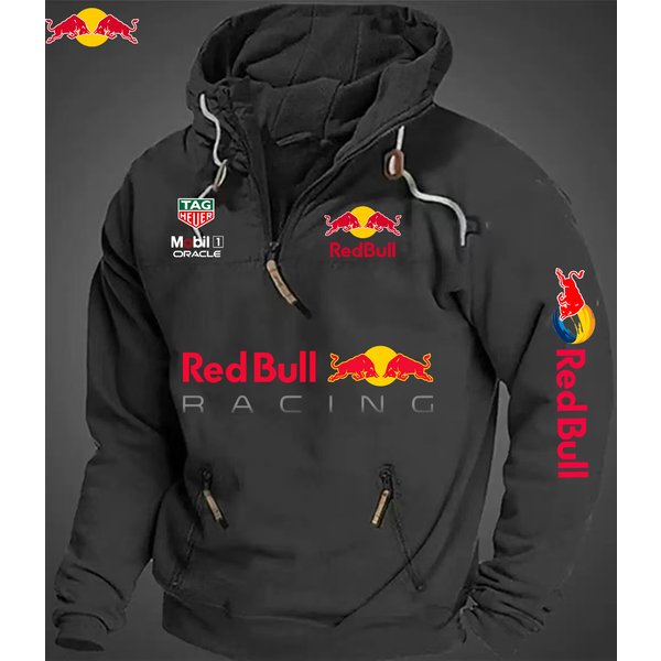 Sweat à capuche chaud pour homme Red Bull - Hiver Printemps - Fermeture éclair confortable et multiples poches - Couleur unie classique