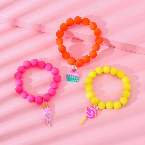 Bracelet à breloques sucette et crème glacée pour filles, couleur bonbon, bracelets perlés, navire de chia commandé, cadeau de bijoux pour meilleure amie, ensemble de 3 pièces