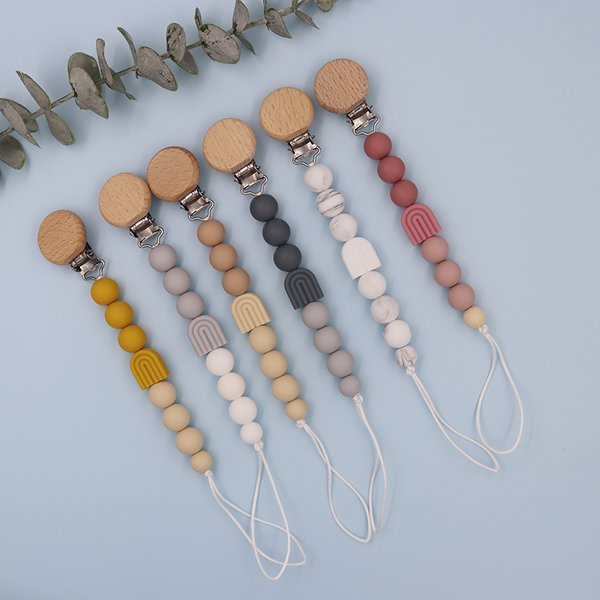Dropshipping New Arrival Rainbow Beads Paci Clip Soother Chain Baby Pacifier Chain