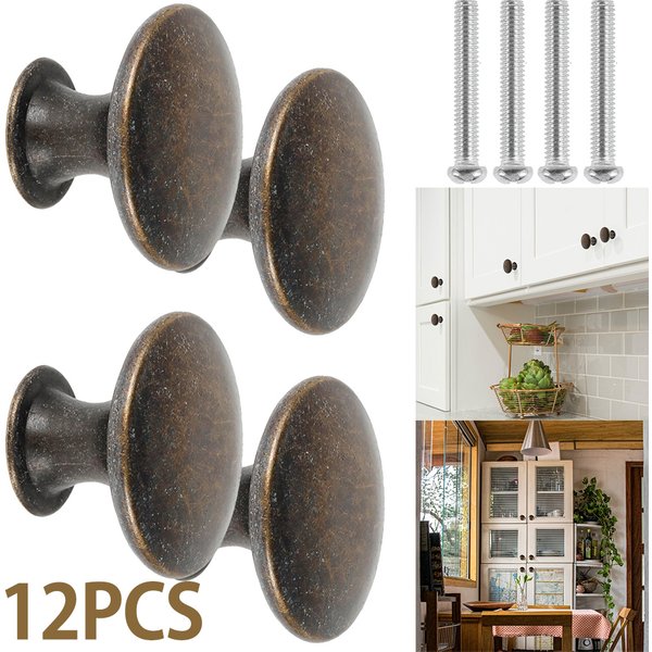 12Pcs Vintage Cabinet Knobs Antique Drawer Closet Knobs Bronze Round Single Hole Kitchen Cabinet Pull Handle Knobs Home Decor