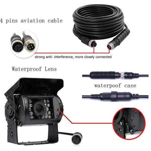 Podofo 9" Rückfahrkamera-Automonitor mit Vierfach-Split-Screen, Nachtsicht, 4-Kanal-Recorder, Video-Rückfahrkamera für LKW und Bus