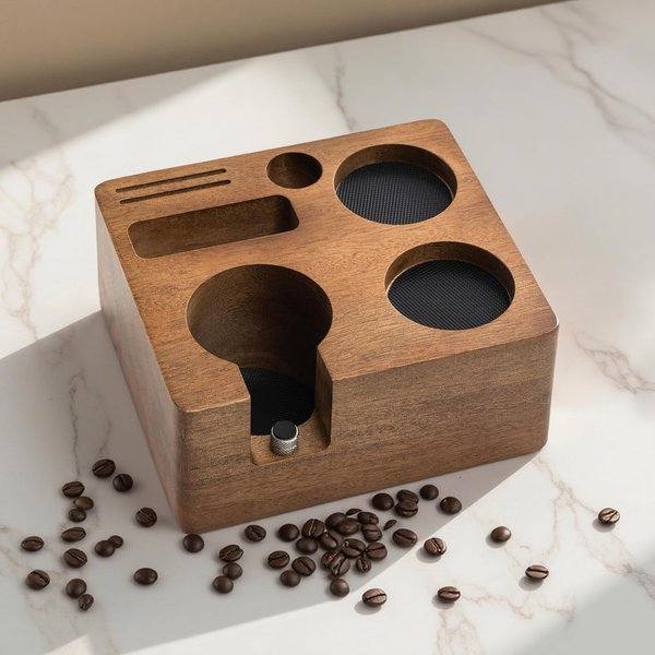 Espresso-Tampingstation 58mm, Walnuss-Siebträgerhalter, Espresso-Organizer-Station, Zubehör für Espressomaschinen