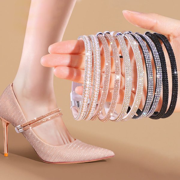 Talons hauts chaussures bande Anti-lâche pour les femmes diamant lacets Anti-chute talon sangles ceinture perceuse élastique fixation ceintures strass