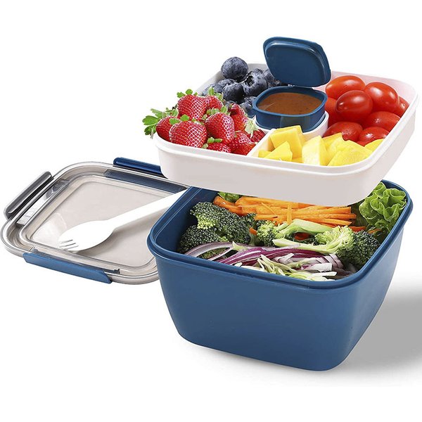 Boîte à lunch portable, 2 couches, grille, bol à salade, bento, bols à salade, récipient pour aliments, 1100ml, 1500ml