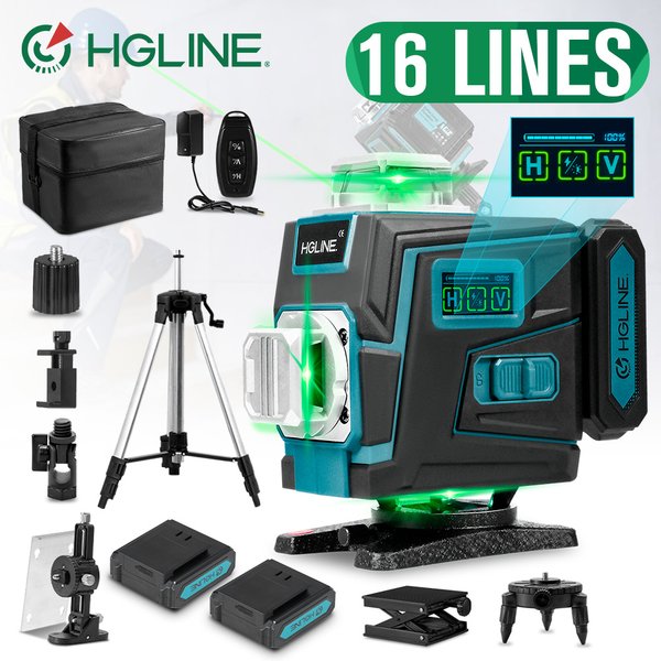 HGLINE 16-Linien-Laser-Nivelliergerät mit grüner Linie, selbstnivellierend, 360° horizontal und vertikal, professionelles Baugerät