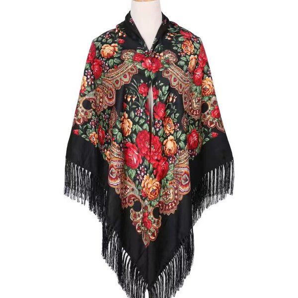 160*160 cm Russische Quadratische Schal für Frau Warme Quaste Schals Blumen Druck Taschentuch Wraps Babuschka Bandana Strand Reise decke