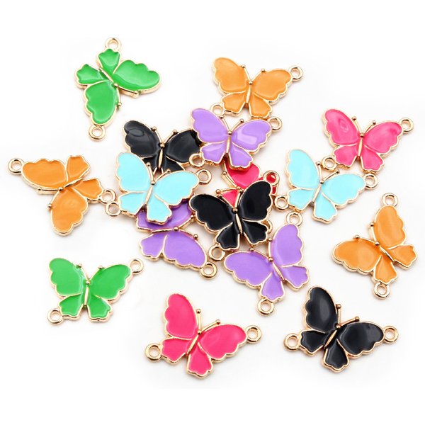 10pcs 15x20mm Double Loops Butterfly Charms Pendant Enamel Alloy Metal Charms DIY Jewelry Accessories for Necklace Bracelet